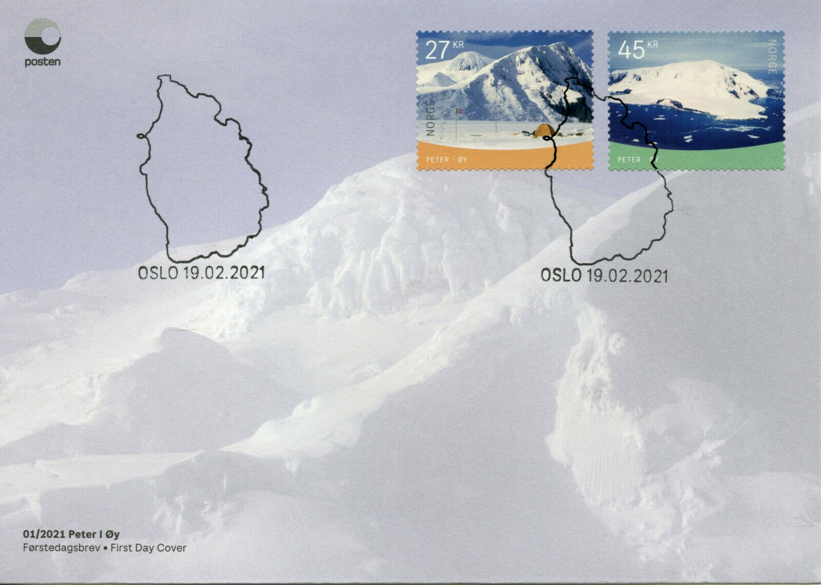 Norway Landscapes Stamps 2021 FDC Peter I Island Mountains Nature 2v S/A Set