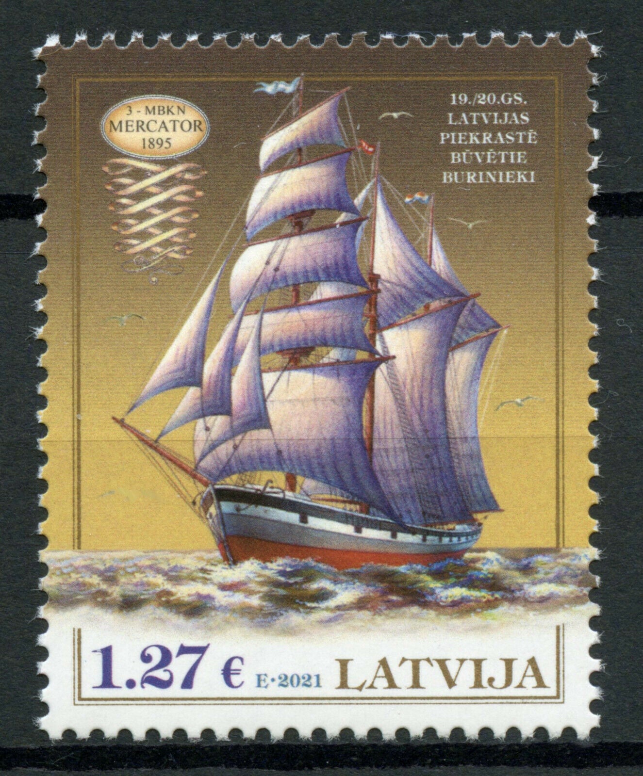 Latvia Ships Stamps 2021 MNH Three-Mast Barquentine History of Navigation 1v Set