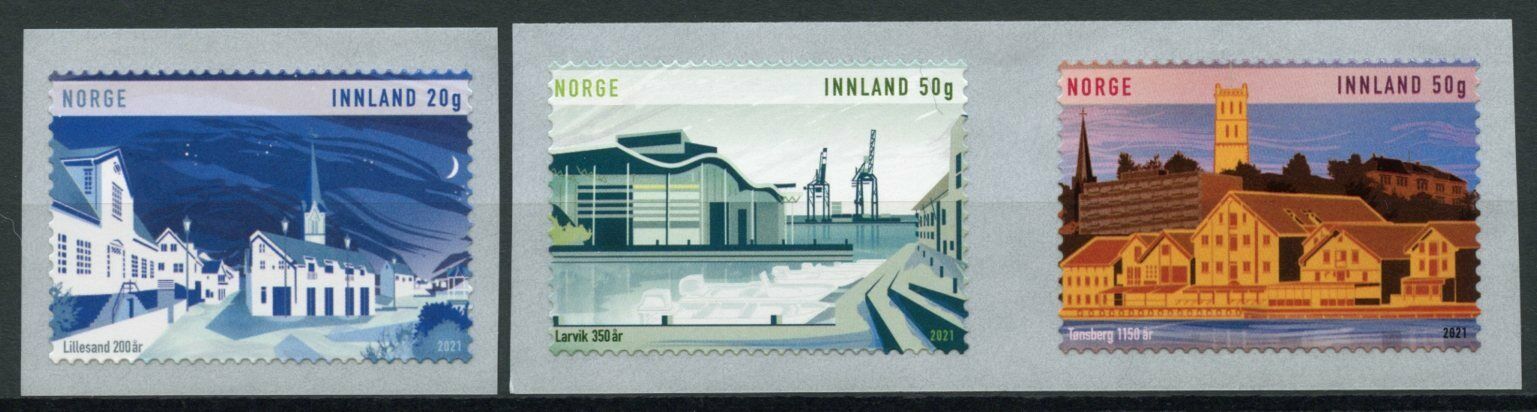 Norway Architecture Stamps 2021 MNH Cities Larvik Tonsberg Lilleland 3v S/A Set