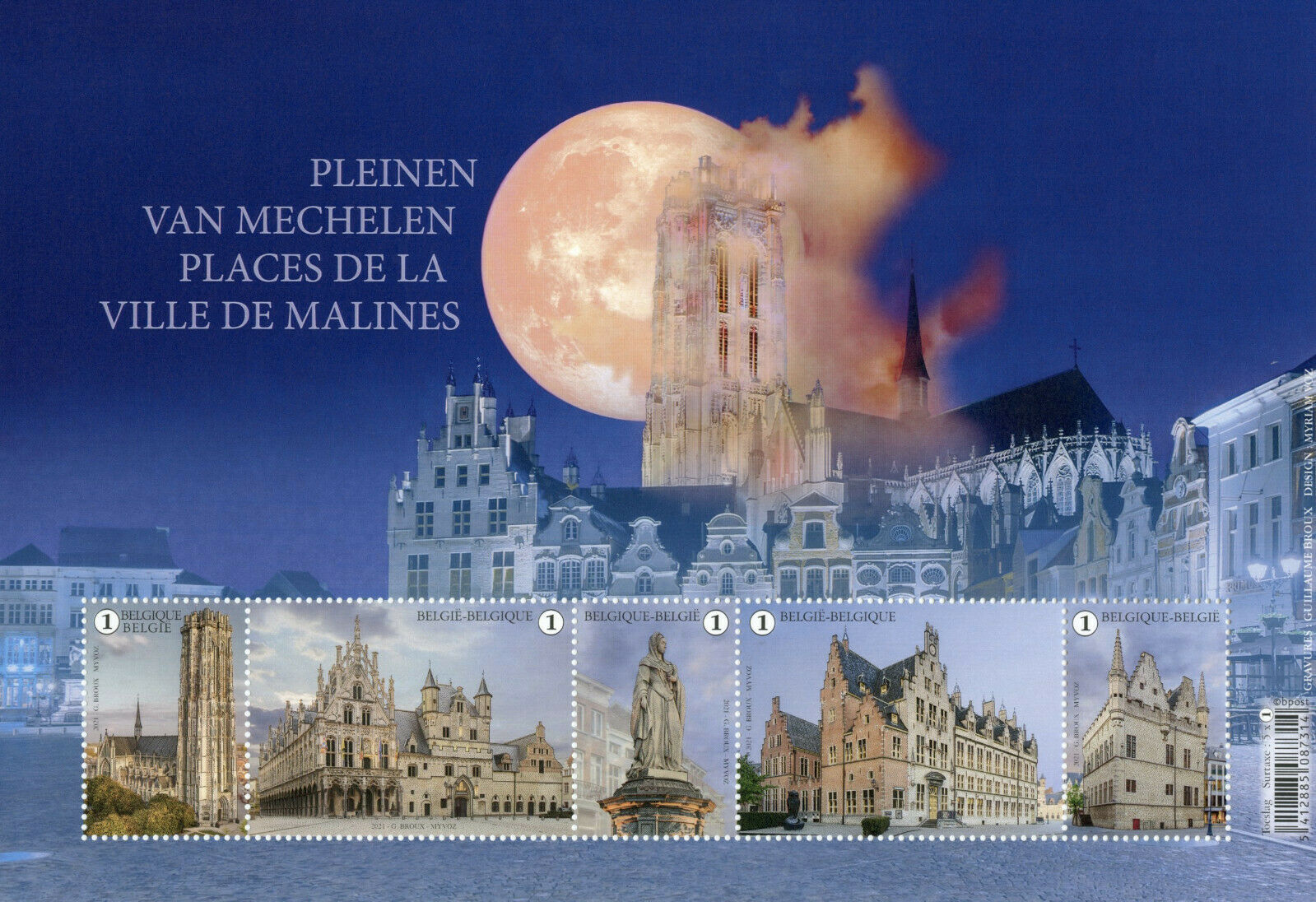 Belgium Architecture Stamps 2021 MNH Squares of Mechelen Tourism 5v M/S