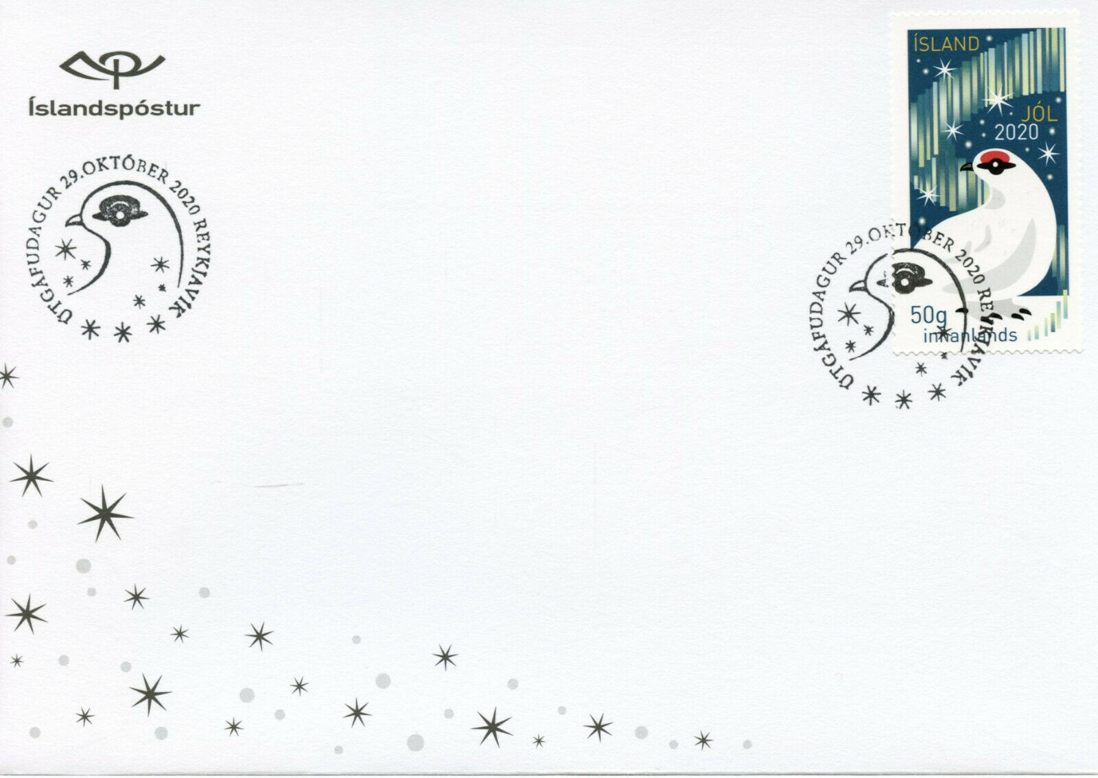 Iceland Christmas Stamps 2020 FDC Foxes Ptarmigan Birds 2v S/A Set on 2 Covers