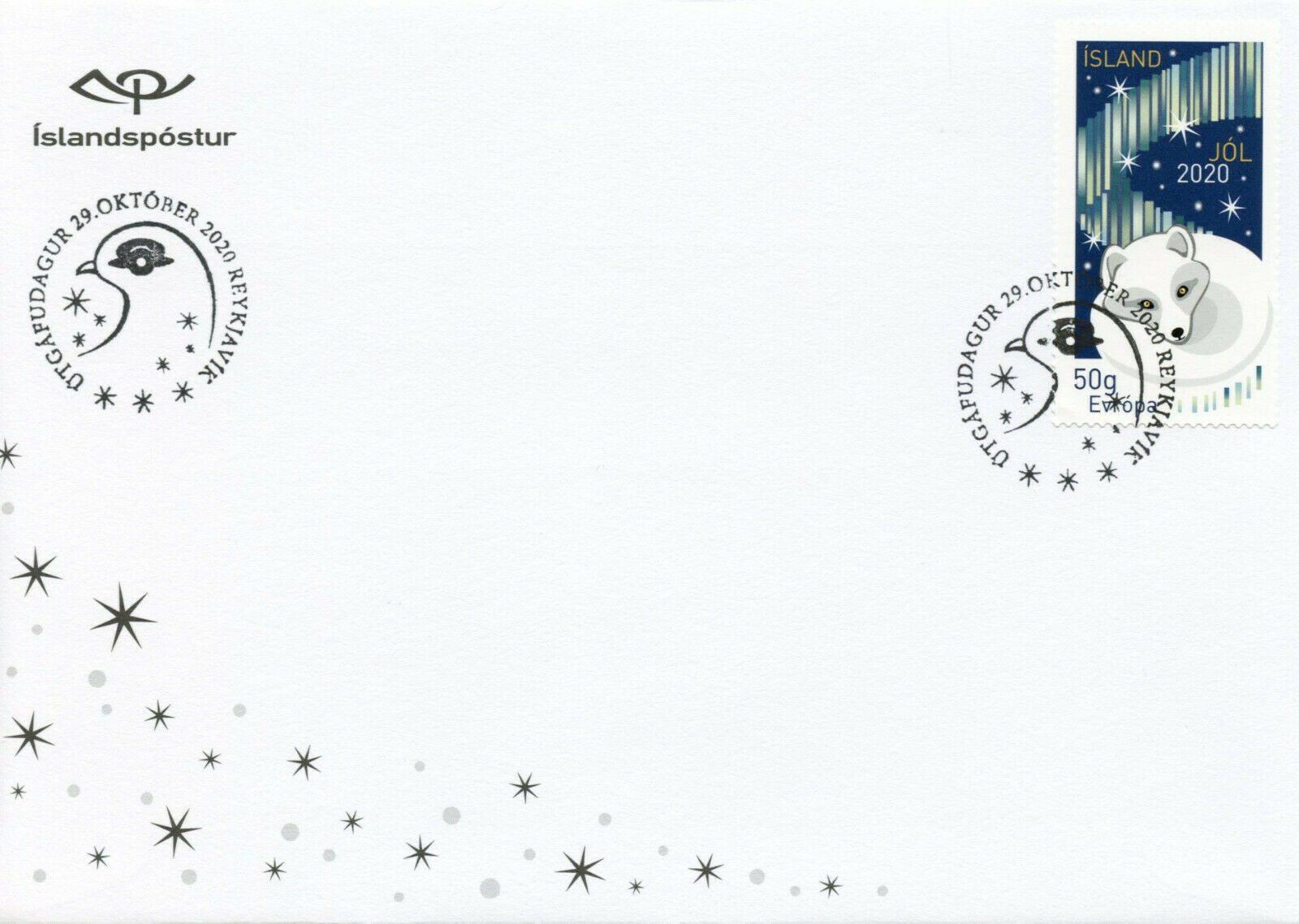 Iceland Christmas Stamps 2020 FDC Foxes Ptarmigan Birds 2v S/A Set on 2 Covers