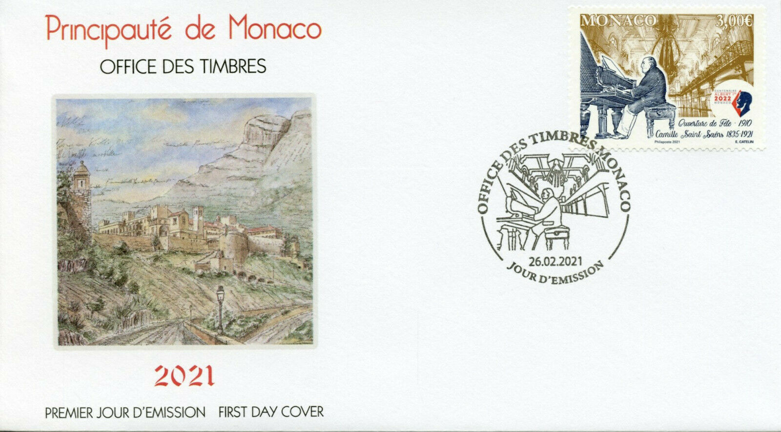 Monaco Music Stamps 2021 FDC Camille Saint-Saens Composers Memorial Cent 1v Set