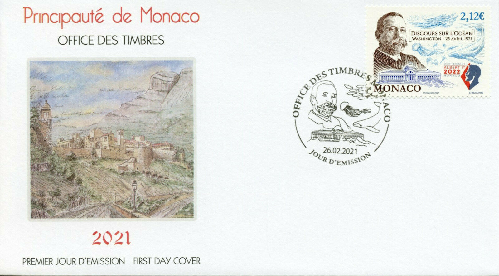 Monaco Royalty Stamps 2021 FDC Prince Albert I Speech on the Ocean 1v Set