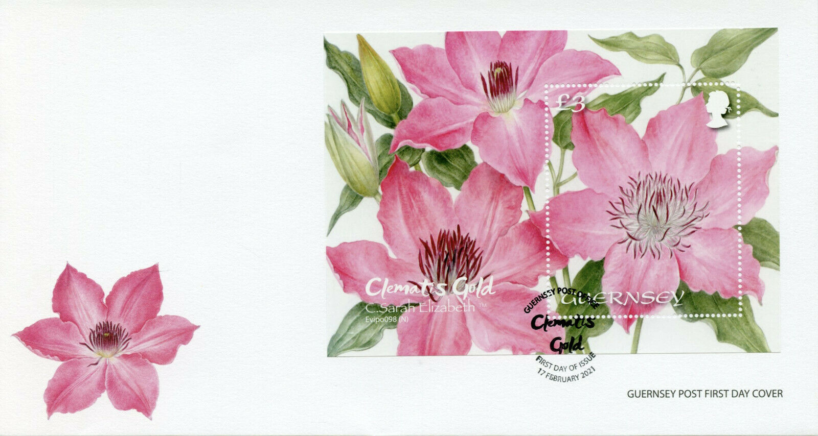 Guernsey Flowers Stamps 2021 FDC Clematis Gold C. Sarah Elizabeth 1v M/S P/P