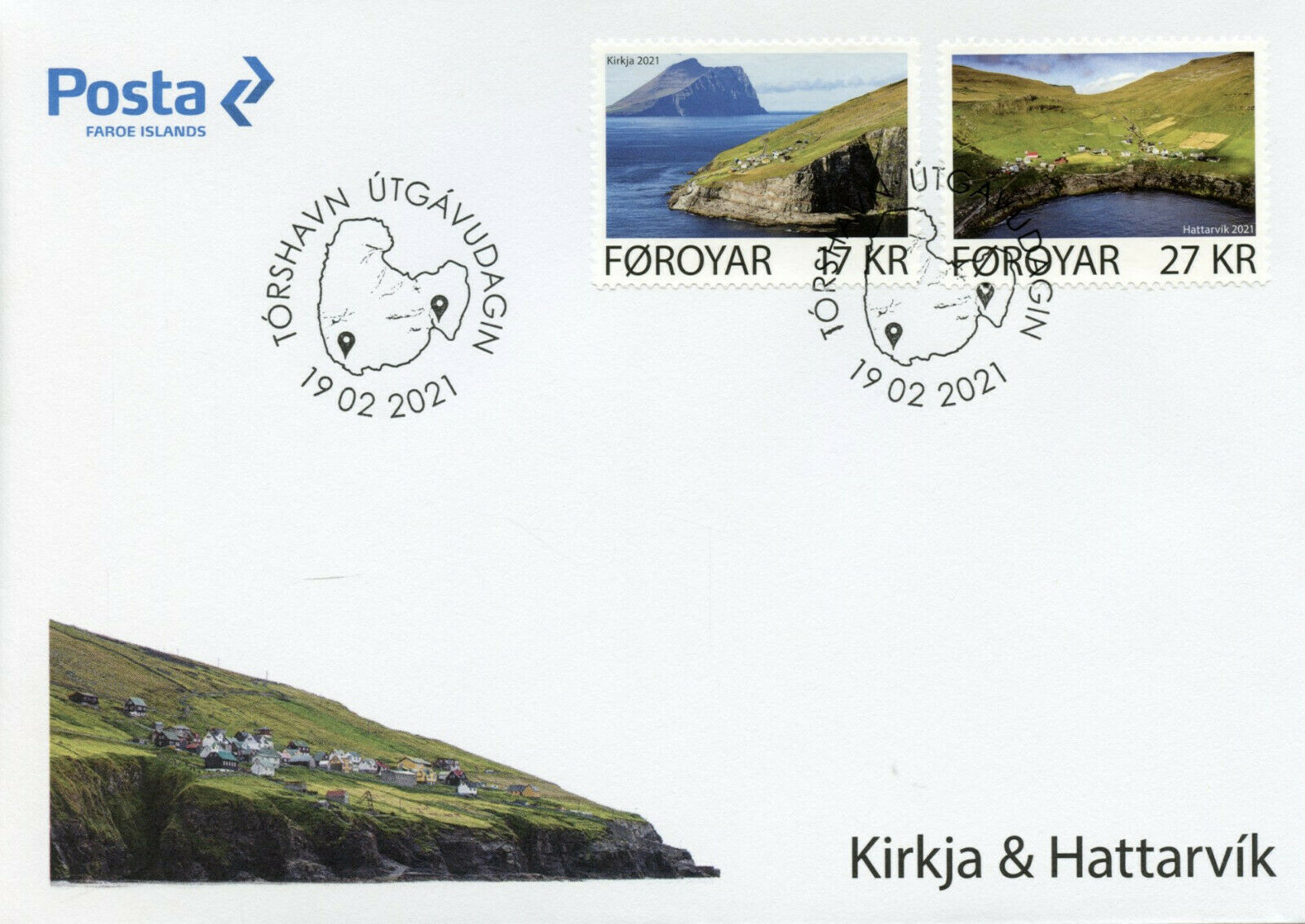 Faroes Faroe Islands Landscapes Stamps 2021 FDC Kirkja & Hattarvik 2v Set