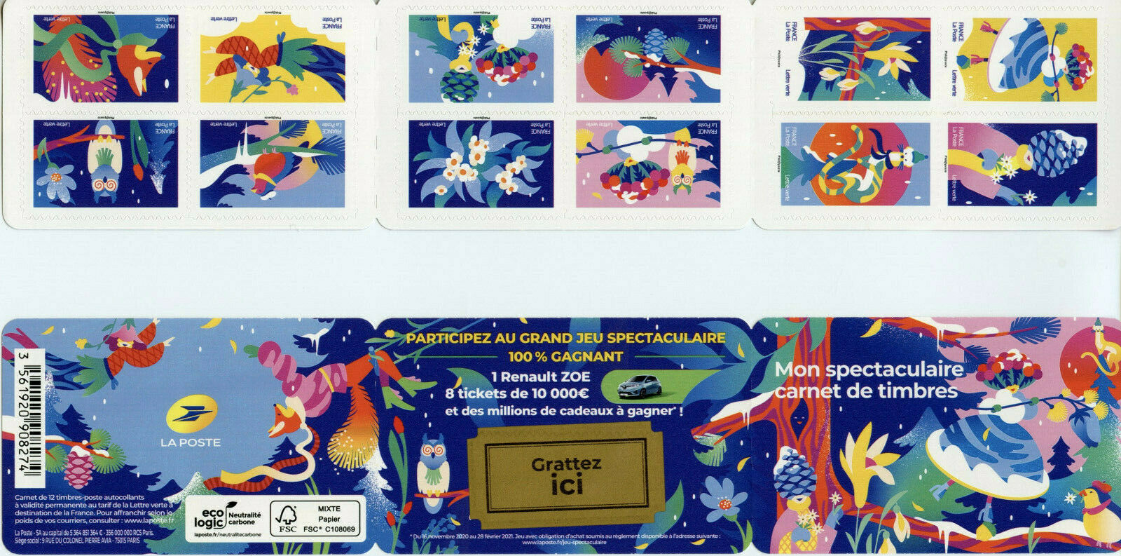 France Art Stamps 2020 MNH My Spectacular Birds Owls Flowers 12v S/A Booklet