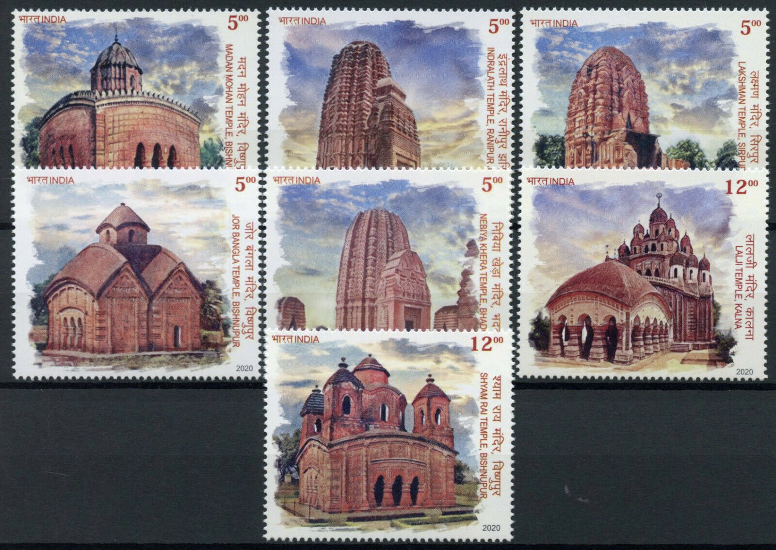 India Architecture Stamps 2020 MNH Terracotta Temples Religion Tourism 7v Set
