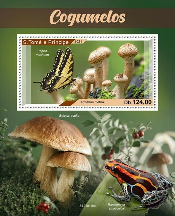 Sao Tome & Principe Mushrooms Stamps 2021 MNH Fungi Butterflies Nature 1v S/S