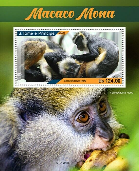 Sao Tome & Principe Wild Animals Stamps 2021 MNH Mona Monkeys Primates 1v S/S