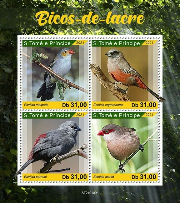 Sao Tome & Principe 2021 MNH Birds on Stamps Waxbills Waxbill 4v M/S