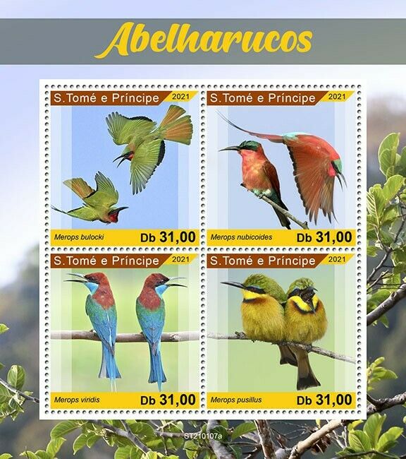 Sao Tome & Principe Birds on Stamps 2021 MNH Bee-Eaters Bee-Eater 4v M/S