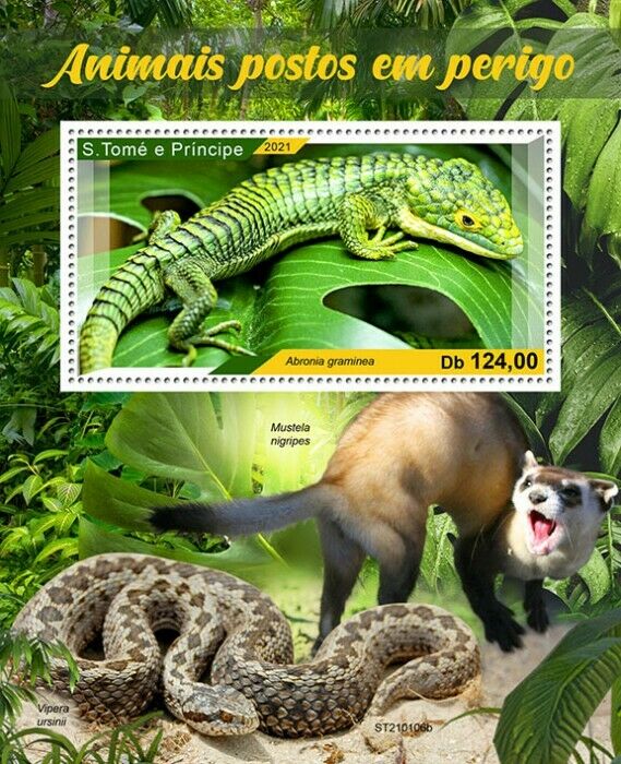 Sao Tome & Principe Endangered Wild Animals Stamps 2021 MNH Lizards 1v S/S