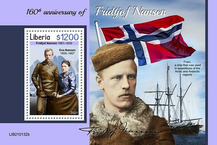 Liberia 2021 MNH People Stamps Fridtjof Nansen Exploration Explorers 1v S/S