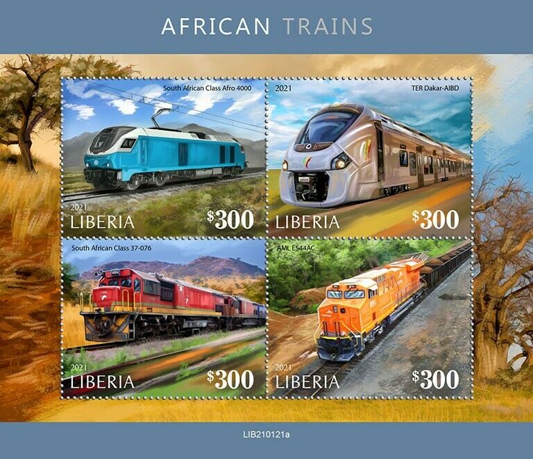 Liberia Trains Stamps 2021 MNH African Trains South African Railways Rail 4v M/S