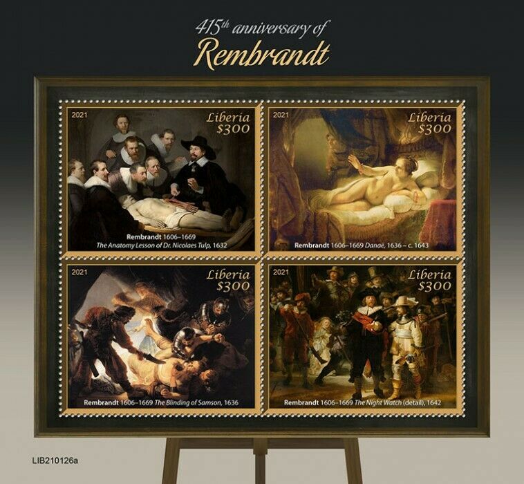 Liberia Art Stamps 2021 MNH Rembrandt Paintings Night Watch Anatomy Lesson 4v MS