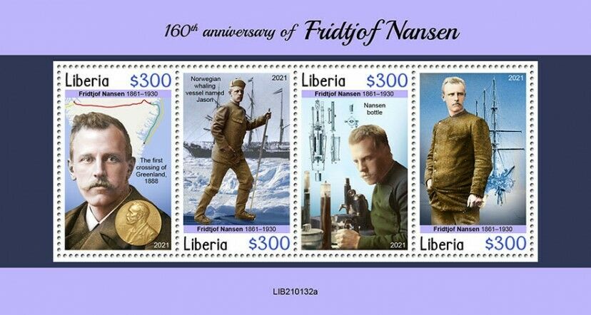 Liberia People Stamps 2021 MNH Fridtjof Nansen Exploration Explorers 4v M/S