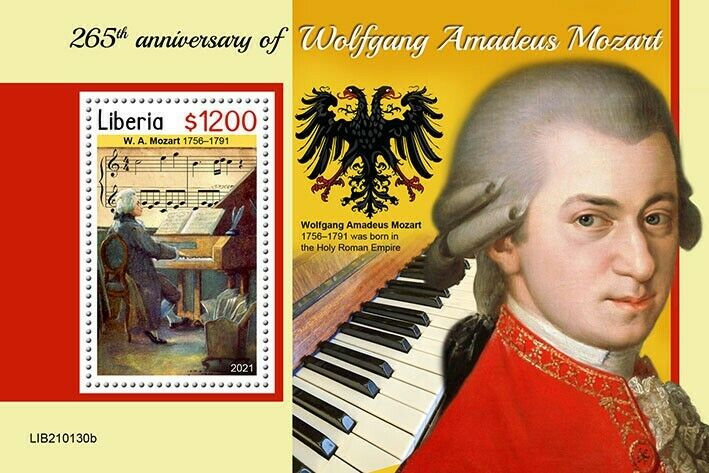 Liberia 2021 MNH Music Stamps Wolfgang Amadeus Mozart Composers People 1v S/S