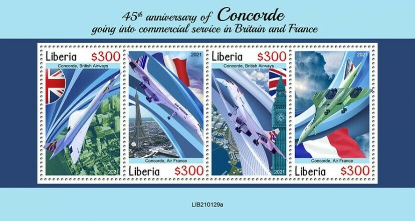 Liberia Aviation Stamps 2021 MNH Concorde Commerial Service Aircraft 4v M/S