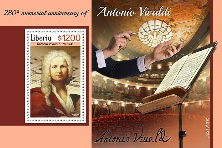 Liberia Music Stamps 2021 MNH Antonio Vivaldi Memorial Composers People 1v S/S