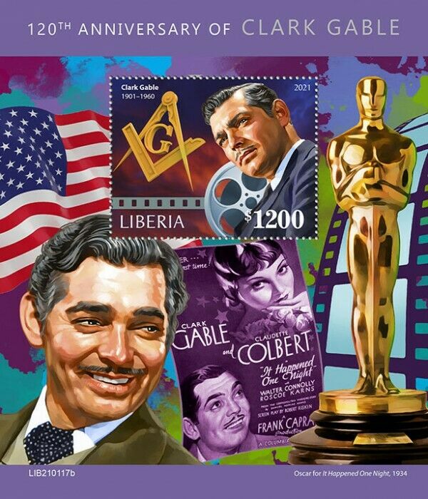 Liberia People Stamps 2021 MNH Clark Gable 120th Anniv Actors Film Cinema 1v S/S