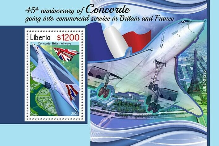 Liberia Aviation Stamps 2021 MNH Concorde Commerial Service Aircraft 1v S/S