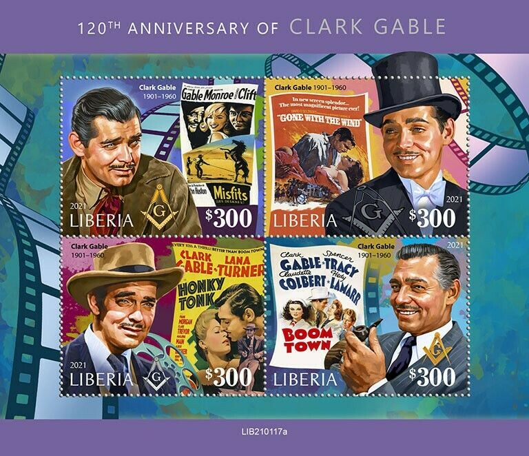 Liberia 2021 MNH People Stamps Clark Gable 120th Anniv Actors Film Cinema 4v M/S