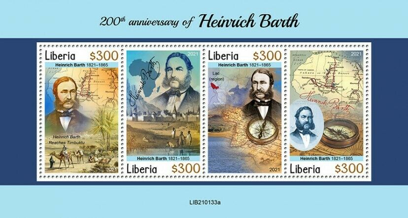 Liberia People Stamps 2021 MNH Heinrich Barth German Explorer Exploration 4v M/S