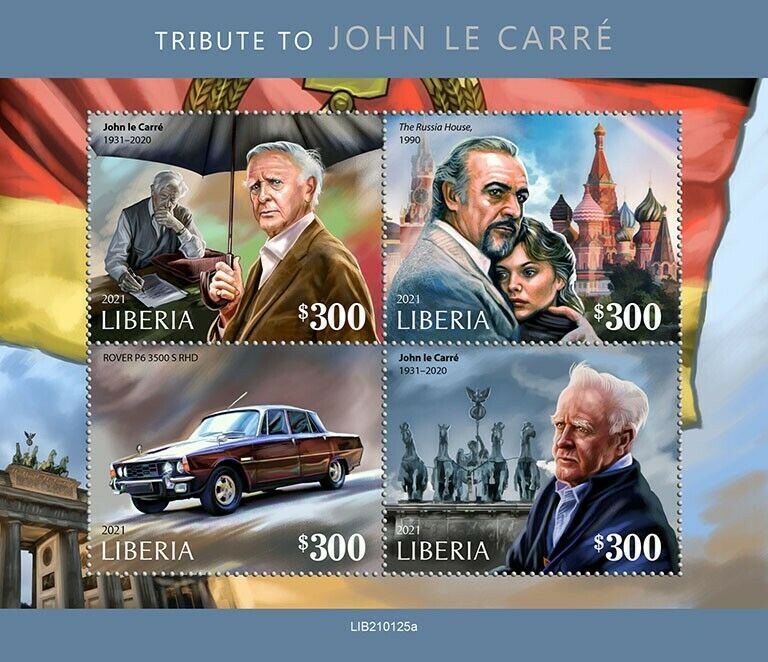 Liberia Writers Stamps 2021 MNH John Le Carre Tribute People Rover Cars 4v M/S