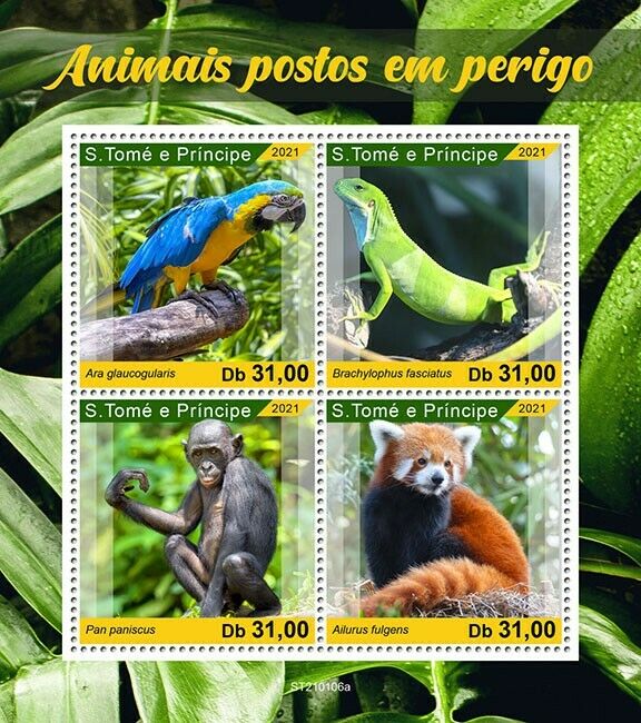 Sao Tome & Principe Endangered Wild Animals Stamps 2021 MNH Parrots Pandas 4v MS