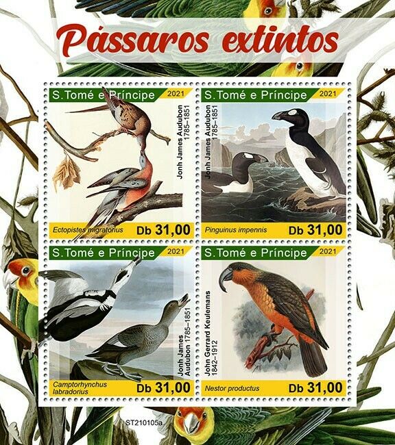 Sao Tome & Principe Extinct Birds Stamps 2021 MNH John James Audubon Art 4v M/S