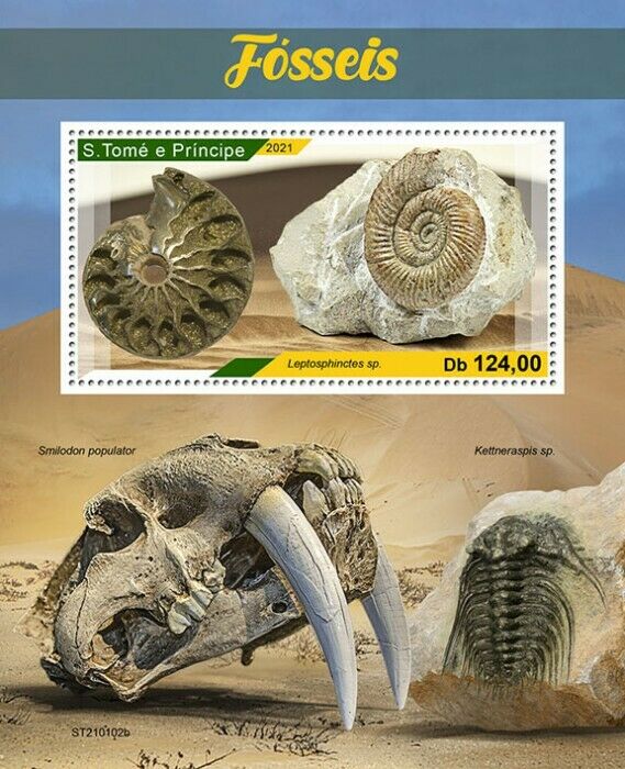 Sao Tome & Principe 2021 MNH Fossils Stamps Prehistoric Animals Ammonites 1v S/S