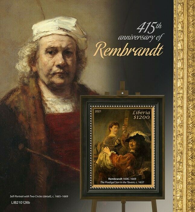 Liberia Art Stamps 2021 MNH Rembrandt Paintings Prodigal Son in Tavern 1v S/S