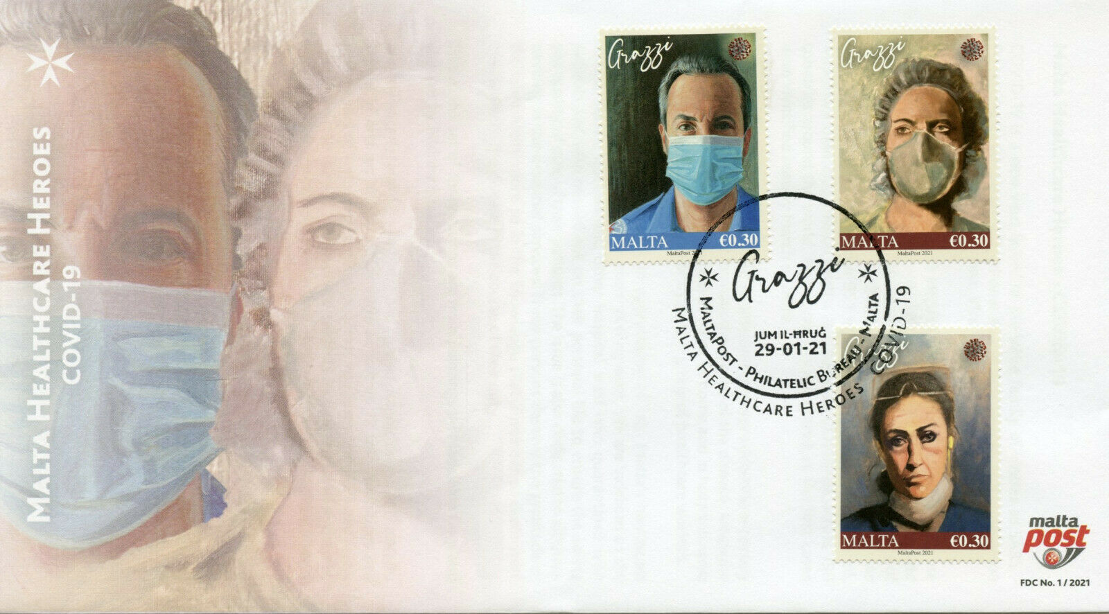 Malta Medical Stamps 2021 FDC Healthcare Heroes Corona Frontline Workers 3v Set