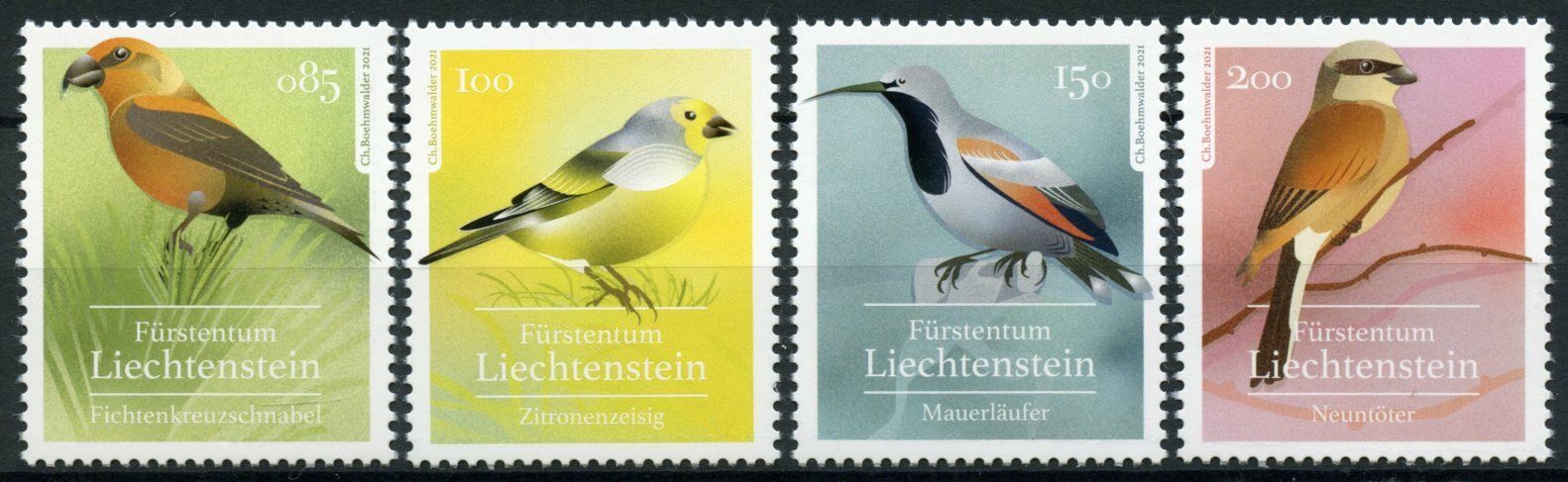 Liechtenstein Birds on Stamps 2021 MNH Native Songbirds Finches Shrikes 4v Set