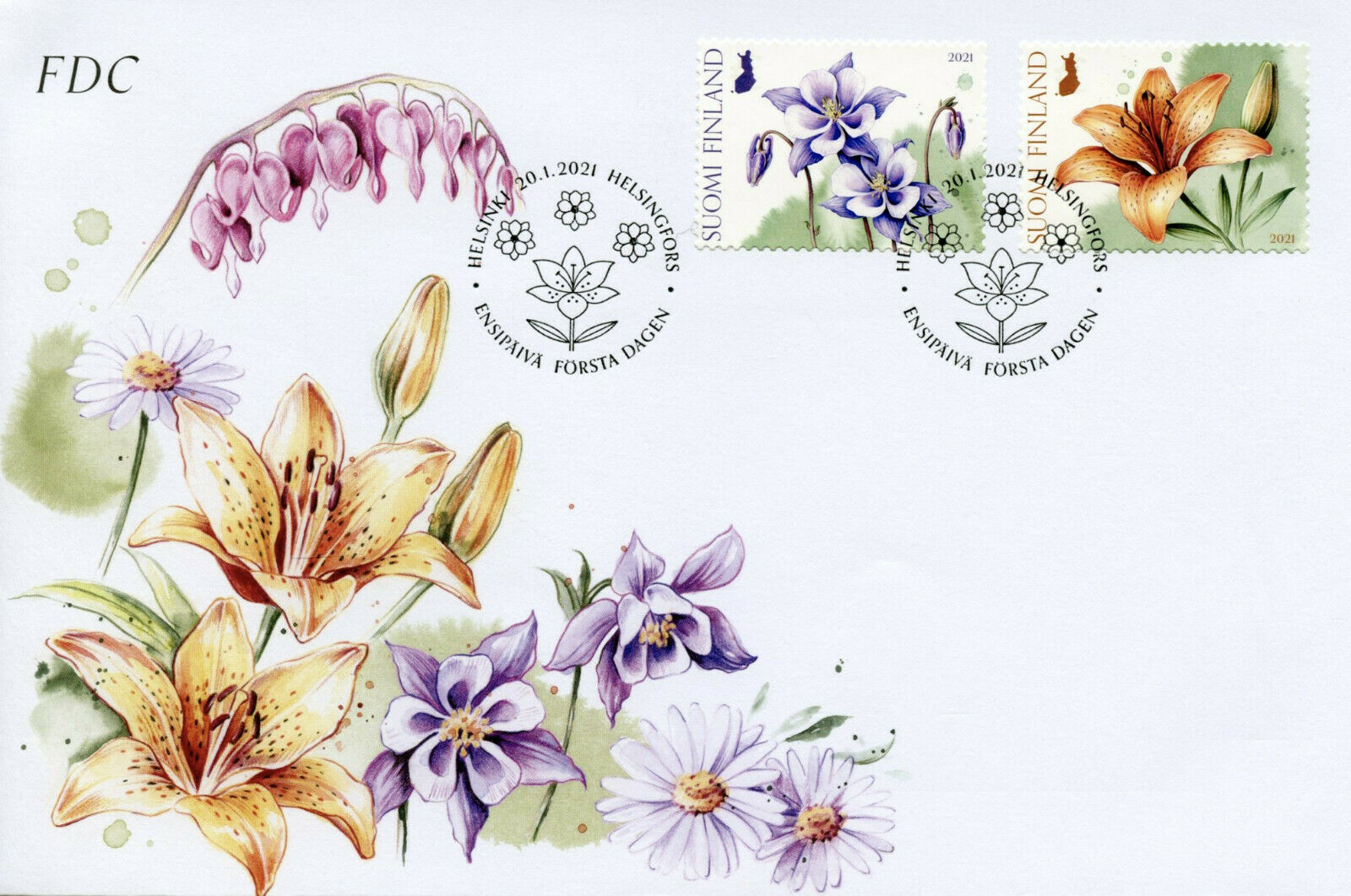 Finland Stamps 2021 FDC Congratulate with Flowers Nature Flora 2v S/A Set