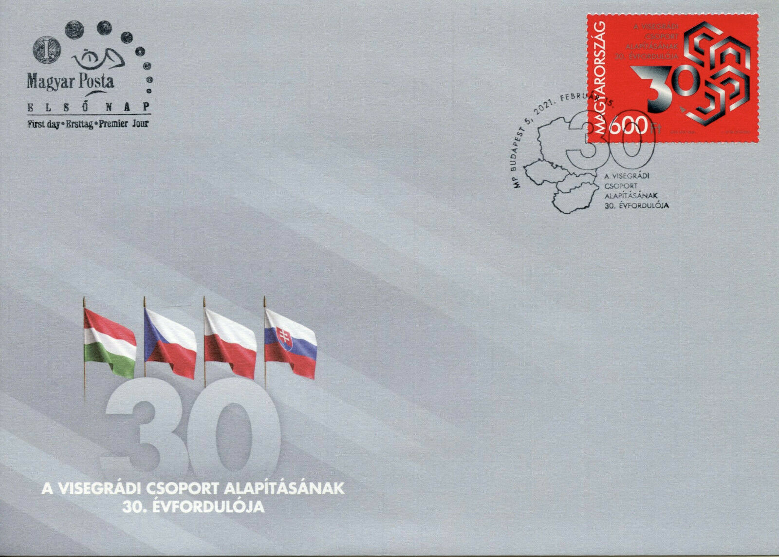 Hungary Organizations Stamps 2021 FDC Foundation Visegrad Group 30 Years 1v Set