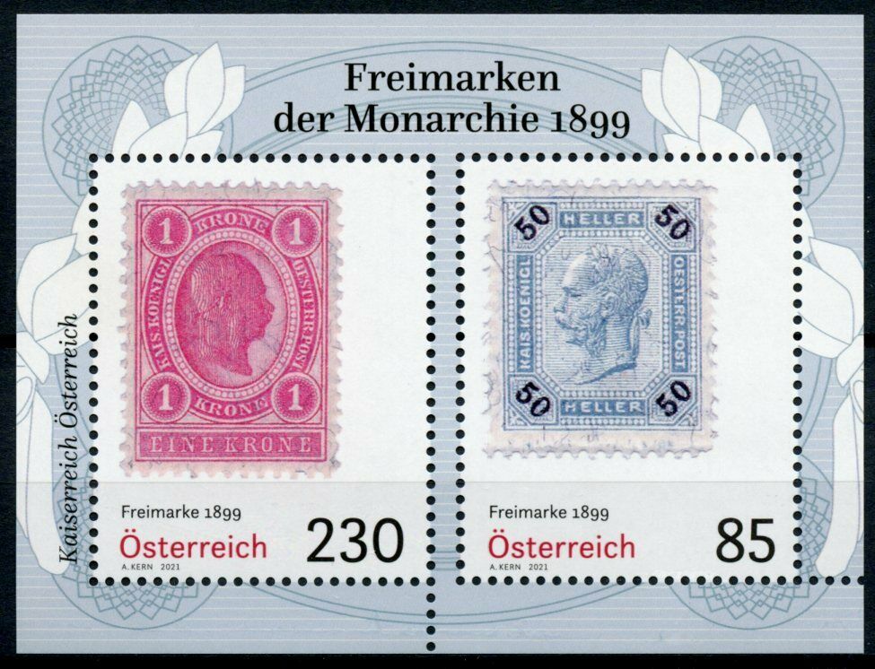 Austria Stamps-on-Stamps Stamps 2021 MNH Freimarken of Monarchy 1899 SOS 2v M/S