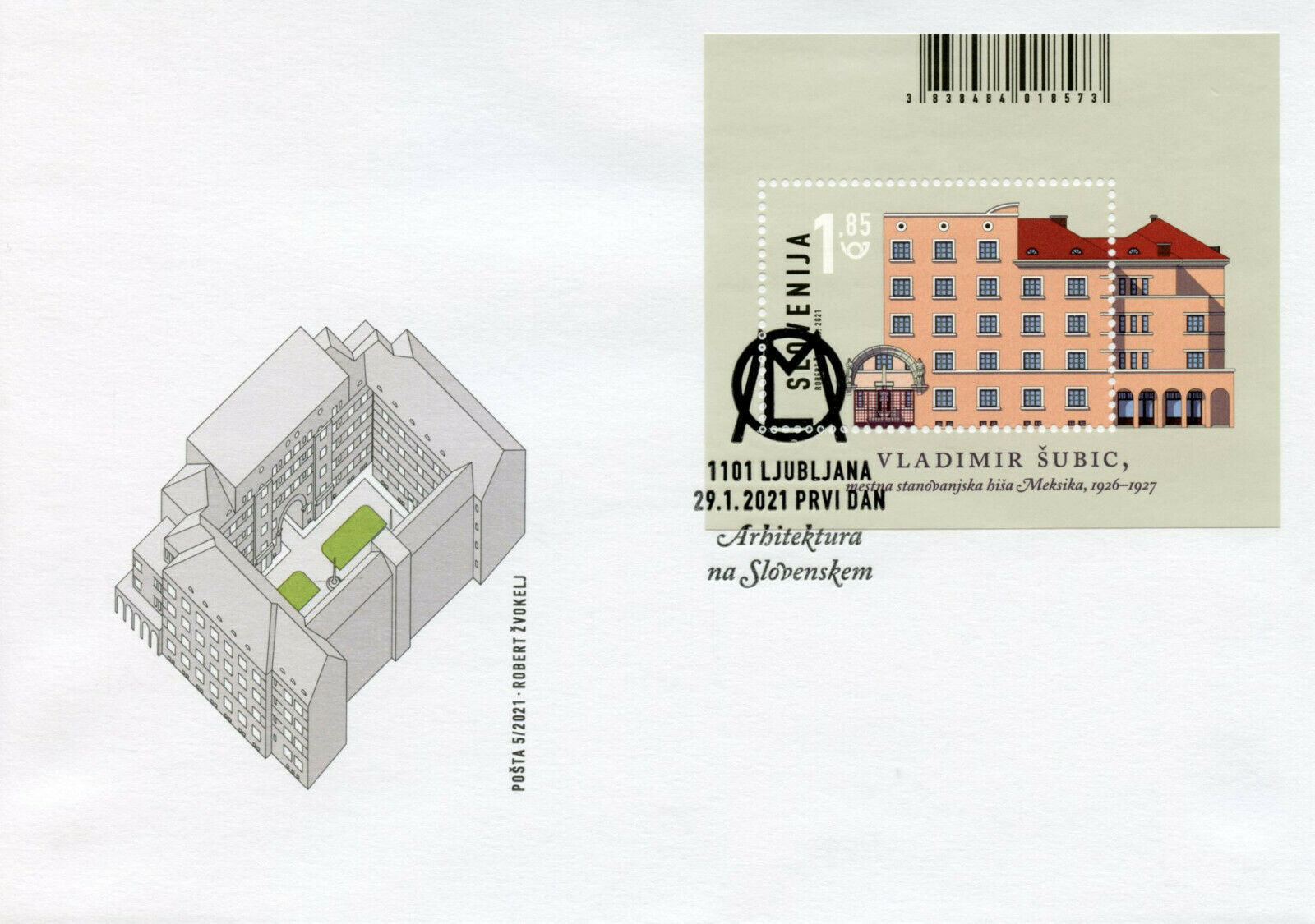 Slovenia Architecture Stamps 2021 FDC Meksika Building Vladimir Subic 1v M/S
