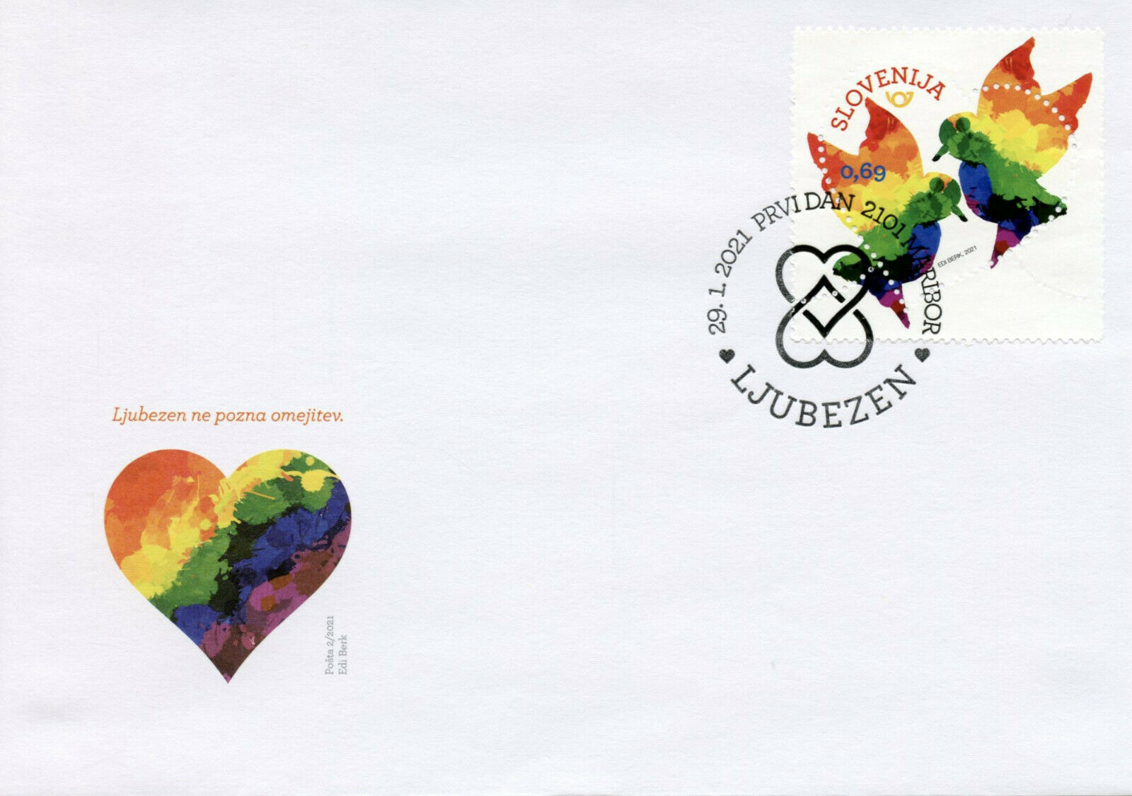 Slovenia Greetings Stamps 2021 FDC Love Birds LGBT Valentine's Day 1v Set