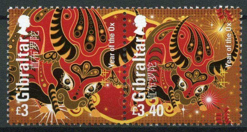 Gibraltar Year of Ox Stamps 2021 MNH Chinese Lunar New Year 2v Se-tenant Set