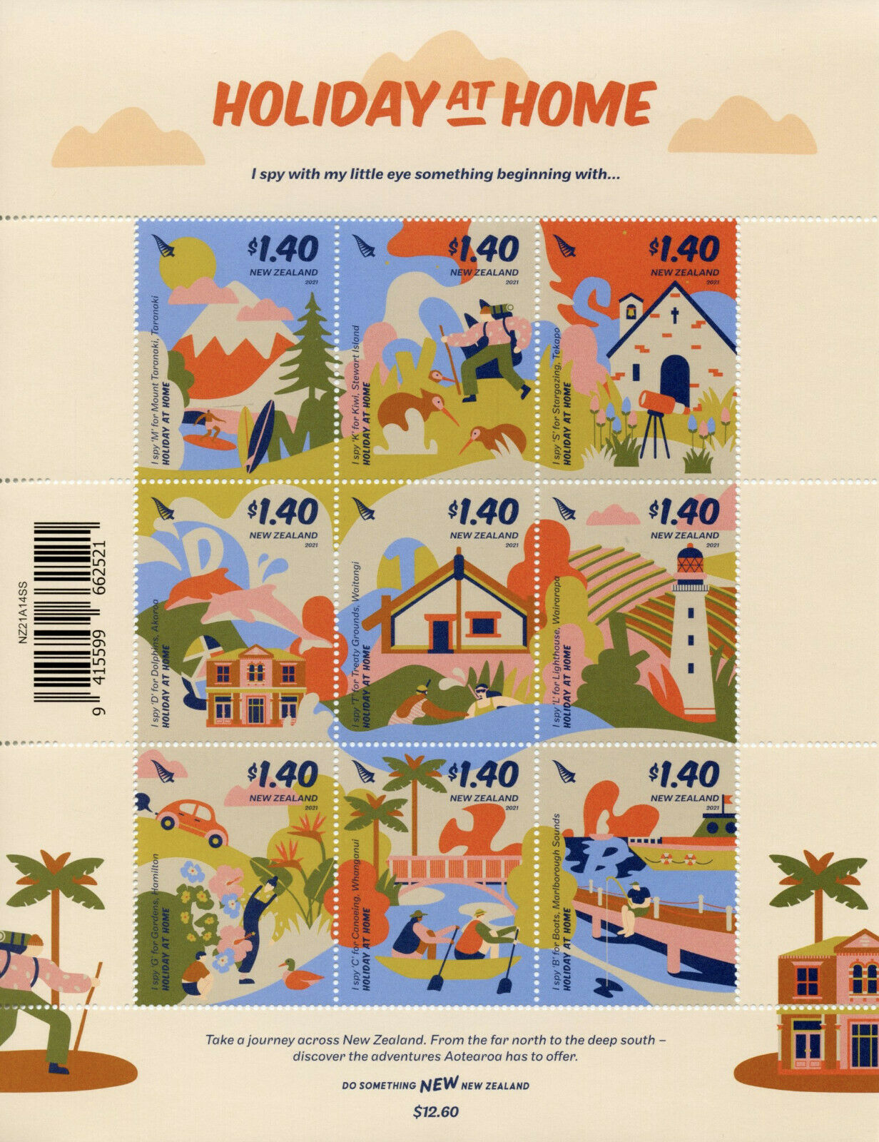 New Zealand NZ Landscapes Stamps 2021 MNH Holiday at Home Architecture 9v M/S