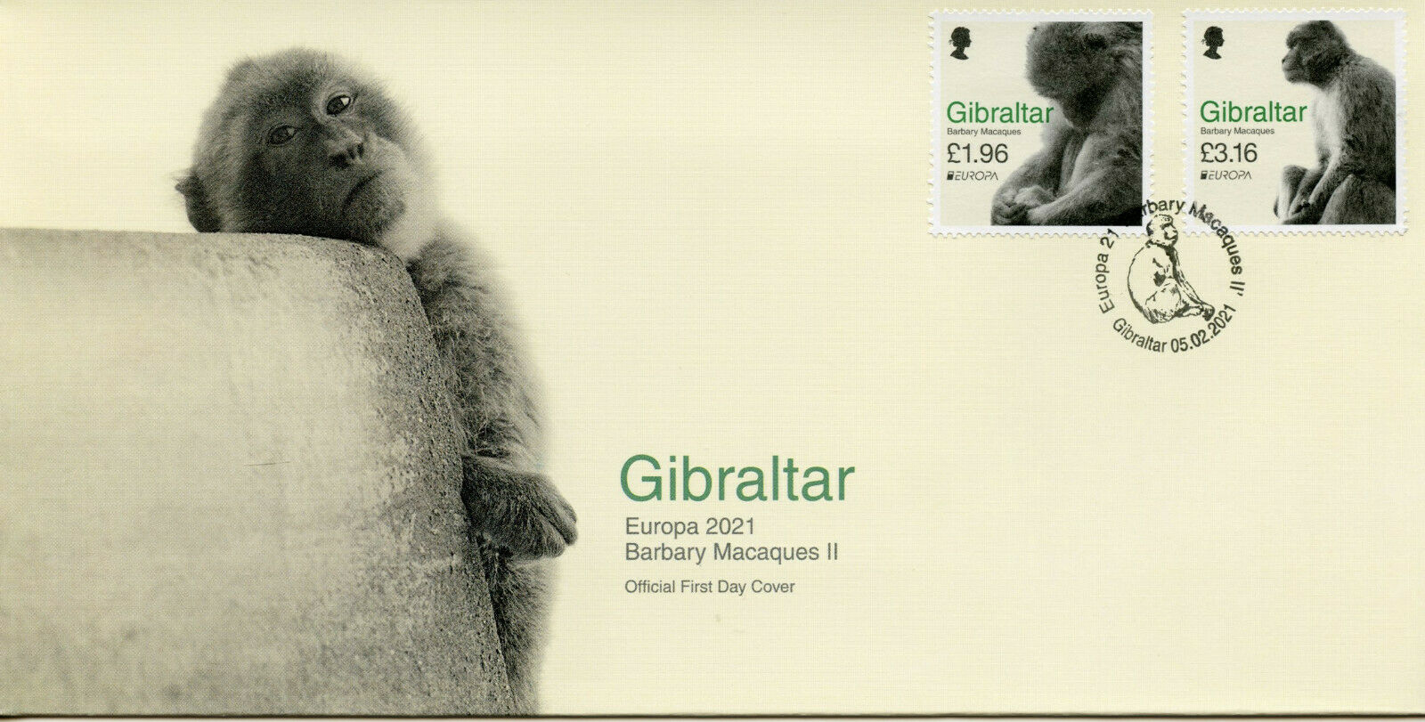 Gibraltar Europa Stamps 2021 FDC Barbary Macaques Endangered Ntl Wildlife 2v Set