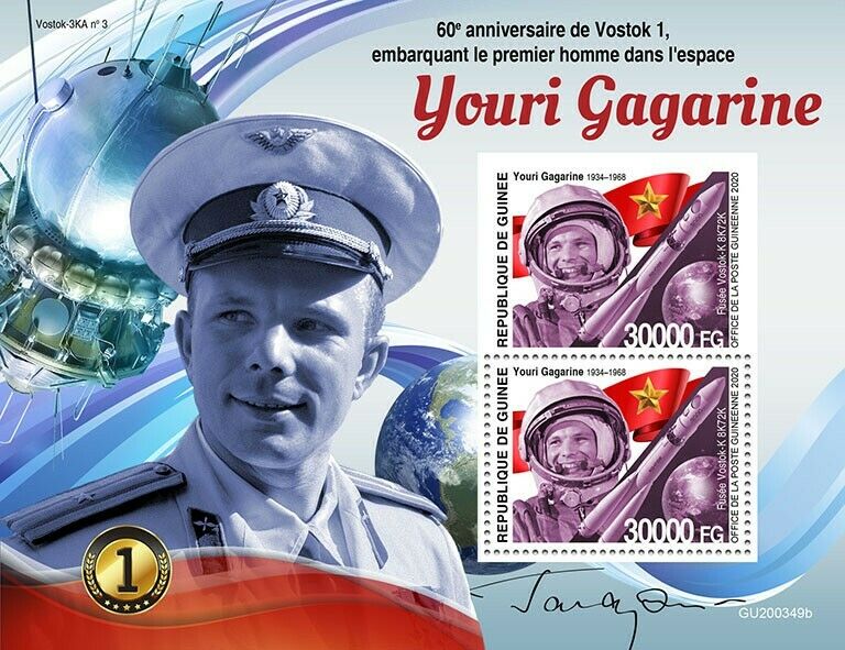 Guinea 2020 MNH Space Stamps Yuri Gagarin Vostok 1 Man in Space 2v S/S + IMPF