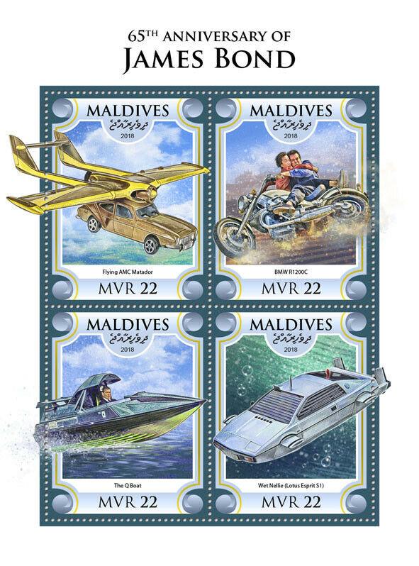 Maldives 2018 MNH James Bond Stamps Cars Motorcycles Flying AMC Matador 4v M/S