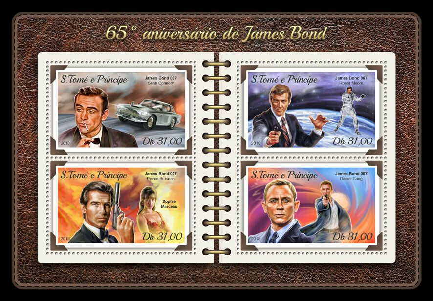 Sao Tome & Principe 2018 MNH James Bond Stamps Cars Roger Moore Film 4v M/S
