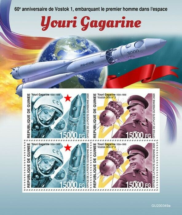 Guinea Space Stamps 2020 MNH Yuri Gagarin Vostok 1 Man in Space 4v M/S + IMPF