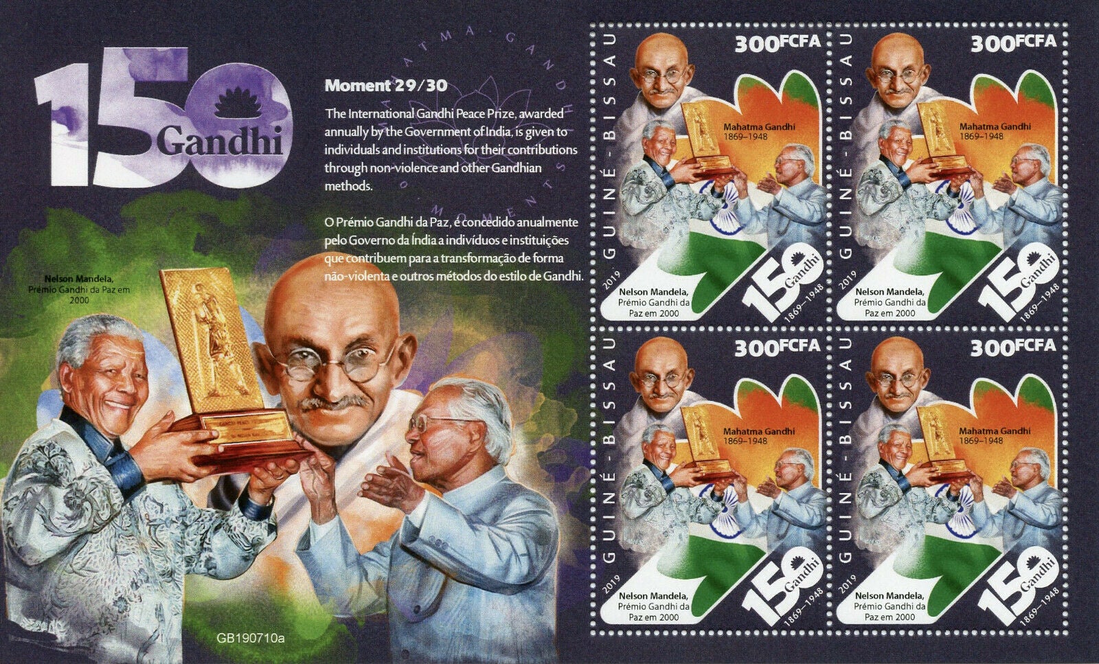 Guinea-Bissau 2019 MNH Mahatma Gandhi Stamps Moment 29 Famous People 4v M/S