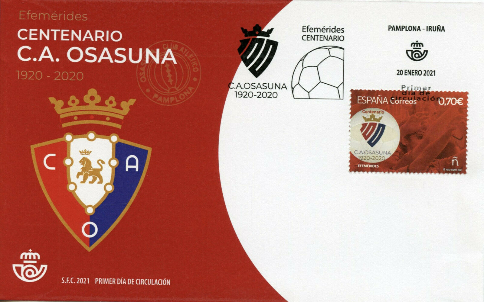 Spain Football Stamps 2021 FDC Club Atletico Osasuna Sports Soccer 1v Set
