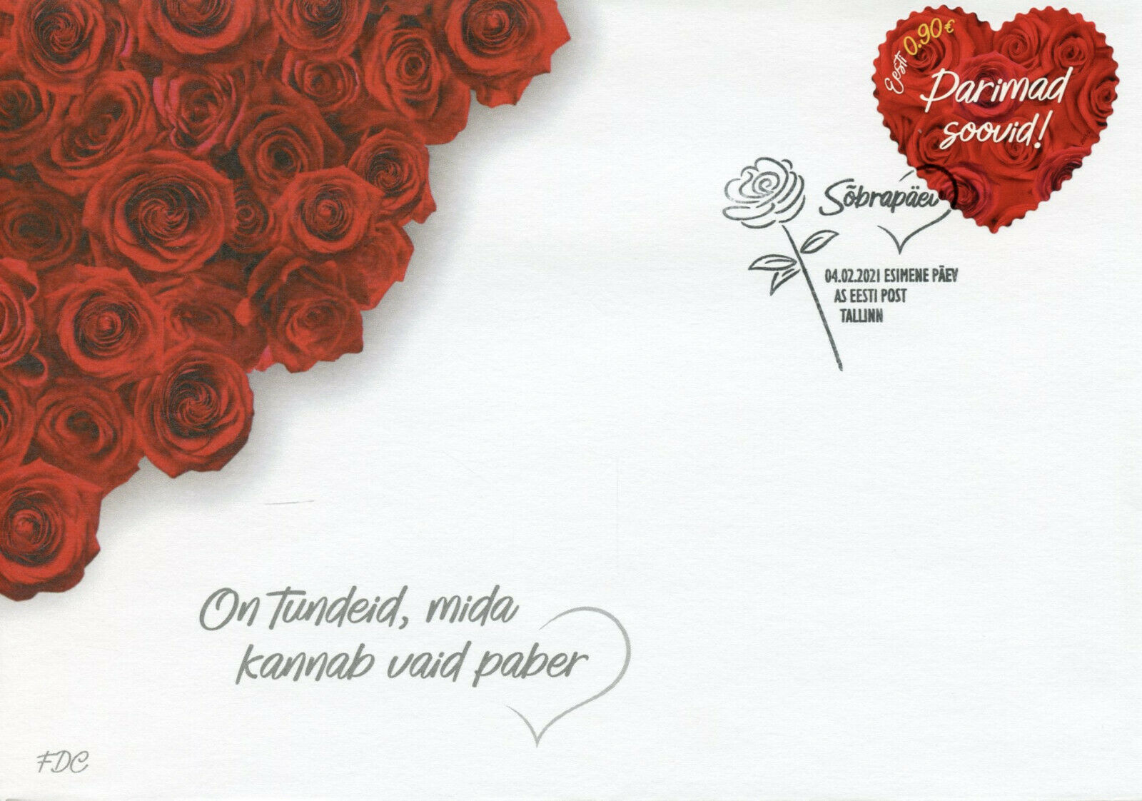 Estonia Greetings Stamps 2021 FDC Valentine's Day Hearts 1v S/A Set